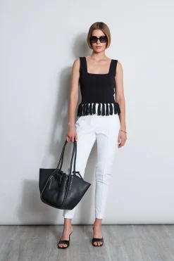Elie Tahari Fringe Hem Knit Top- Tops & Sweaters
