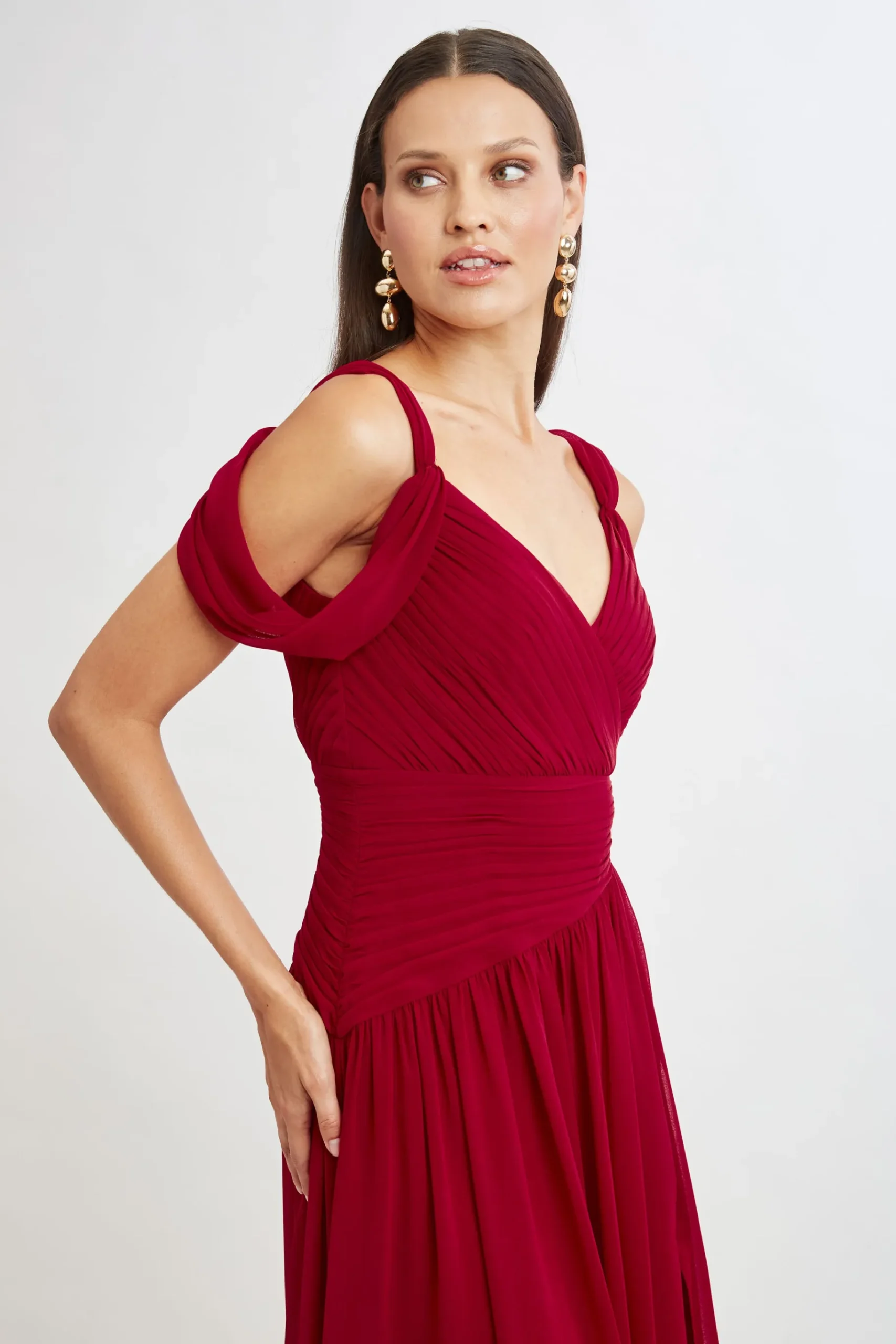 Elie Tahari Georgette Cold Shoulder Gown- Dresses & Jumpsuits|Maxi Dresses