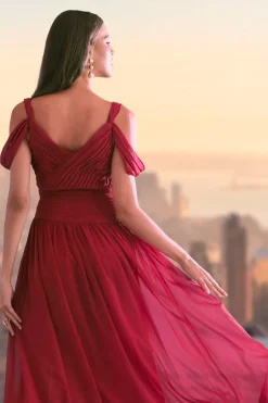 Elie Tahari Georgette Cold Shoulder Gown- Dresses & Jumpsuits|Maxi Dresses