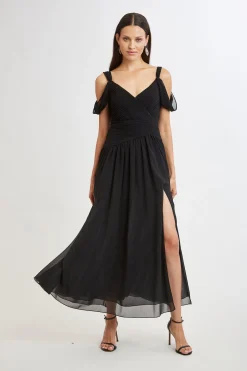 Elie Tahari Georgette Cold Shoulder Gown- Dresses & Jumpsuits|Maxi Dresses