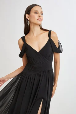 Elie Tahari Georgette Cold Shoulder Gown- Dresses & Jumpsuits|Maxi Dresses