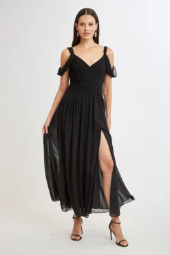 Elie Tahari Georgette Cold Shoulder Gown- Dresses & Jumpsuits|Maxi Dresses