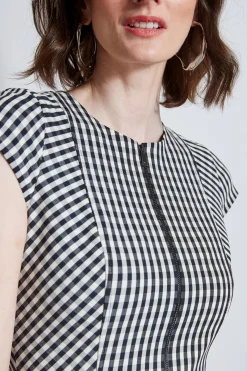 Elie Tahari Gingham Fit & Flare Dress- Dresses & Jumpsuits|Short Sleeve Dresses