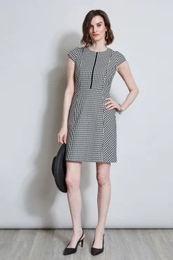 Elie Tahari Gingham Fit & Flare Dress- Dresses & Jumpsuits|Short Sleeve Dresses