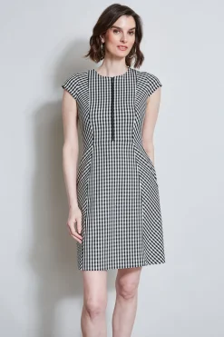 Elie Tahari Gingham Fit & Flare Dress- Dresses & Jumpsuits|Short Sleeve Dresses