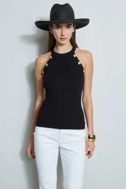 Elie Tahari Halter Button Rib Tank- Tops & Sweaters