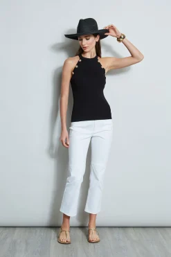 Elie Tahari Halter Button Rib Tank- Tops & Sweaters