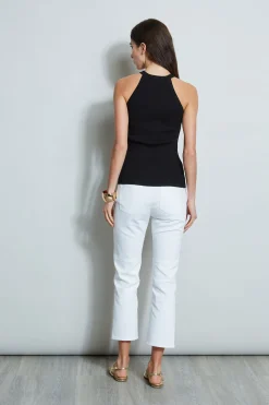 Elie Tahari Halter Button Rib Tank- Tops & Sweaters