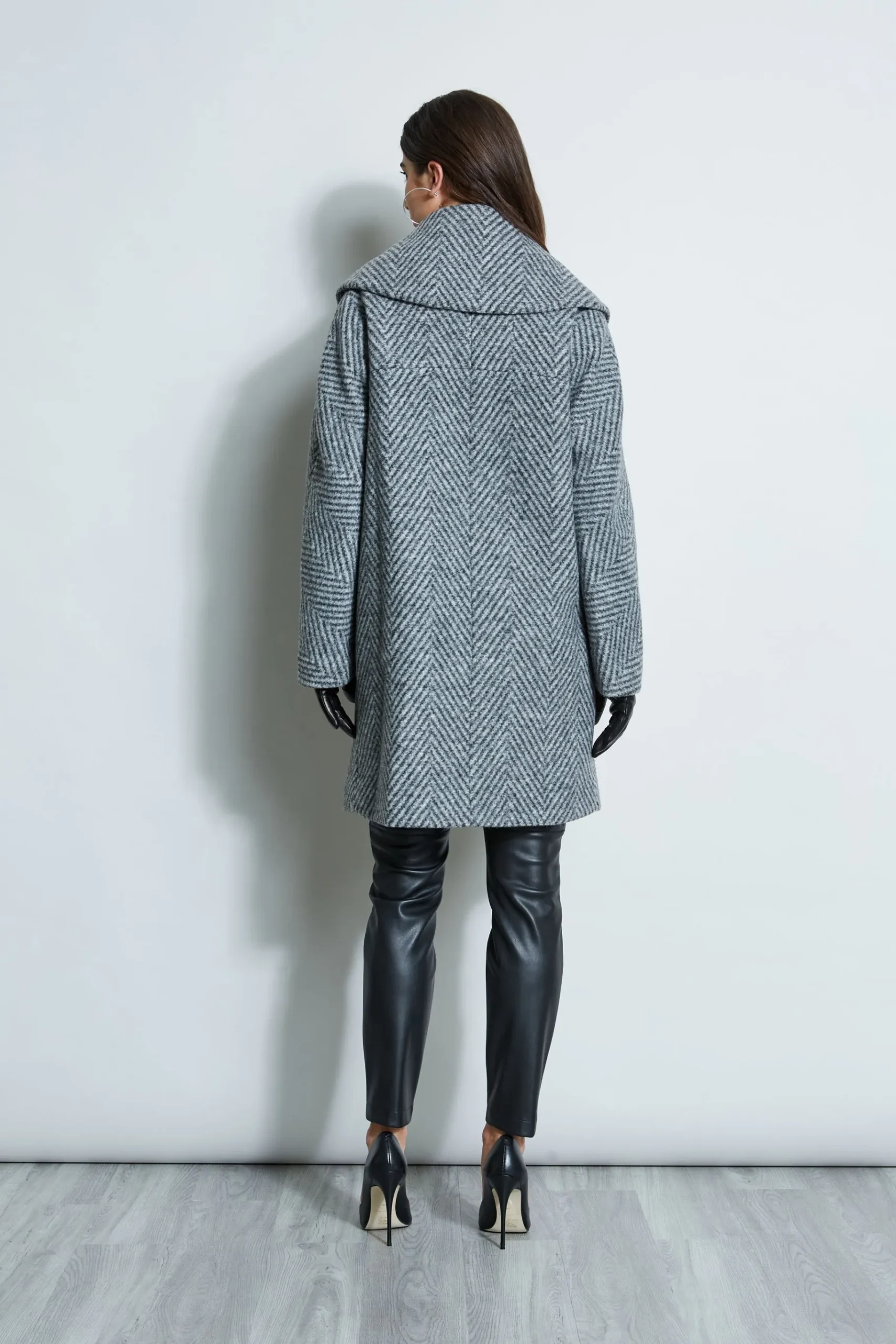 Elie Tahari Herringbone Brushed Double Breasted Coat- Coats