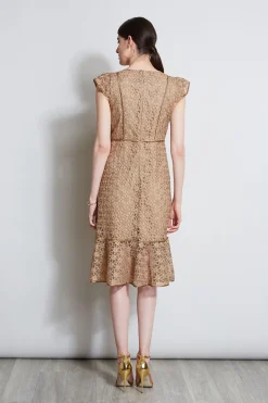 Elie Tahari Lace Flutter Sleeve Dress- Dresses & Jumpsuits|Midi Dresses