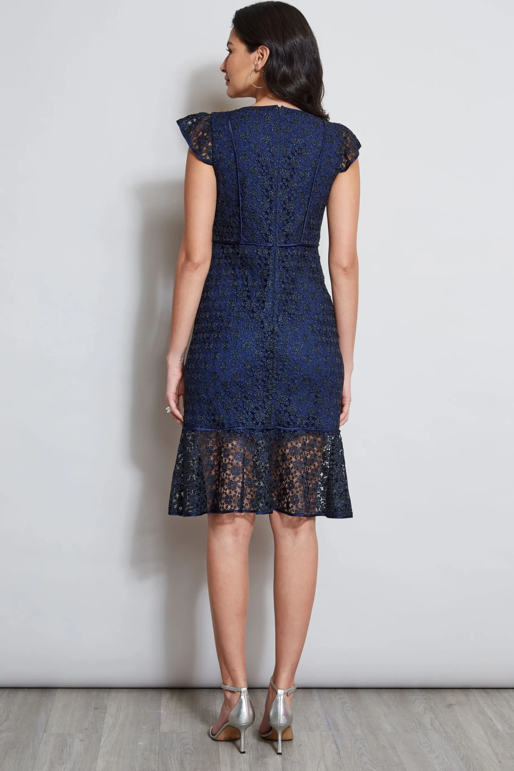 Elie Tahari Lace Flutter Sleeve Dress- Dresses & Jumpsuits|Midi Dresses