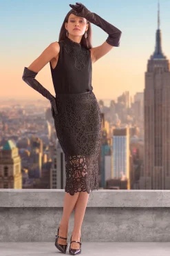 Elie Tahari Lace Insert Crinkle Silk Chiffon Shirt- Tops & Sweaters