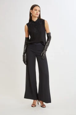 Elie Tahari Lace Insert Crinkle Silk Chiffon Shirt- Tops & Sweaters