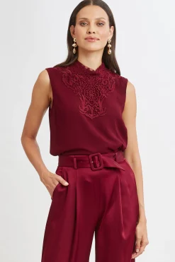 Elie Tahari Lace Insert Crinkle Silk Chiffon Shirt- Tops & Sweaters