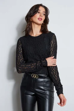 Elie Tahari Lace Long Sleeve Knit- Tops & Sweaters