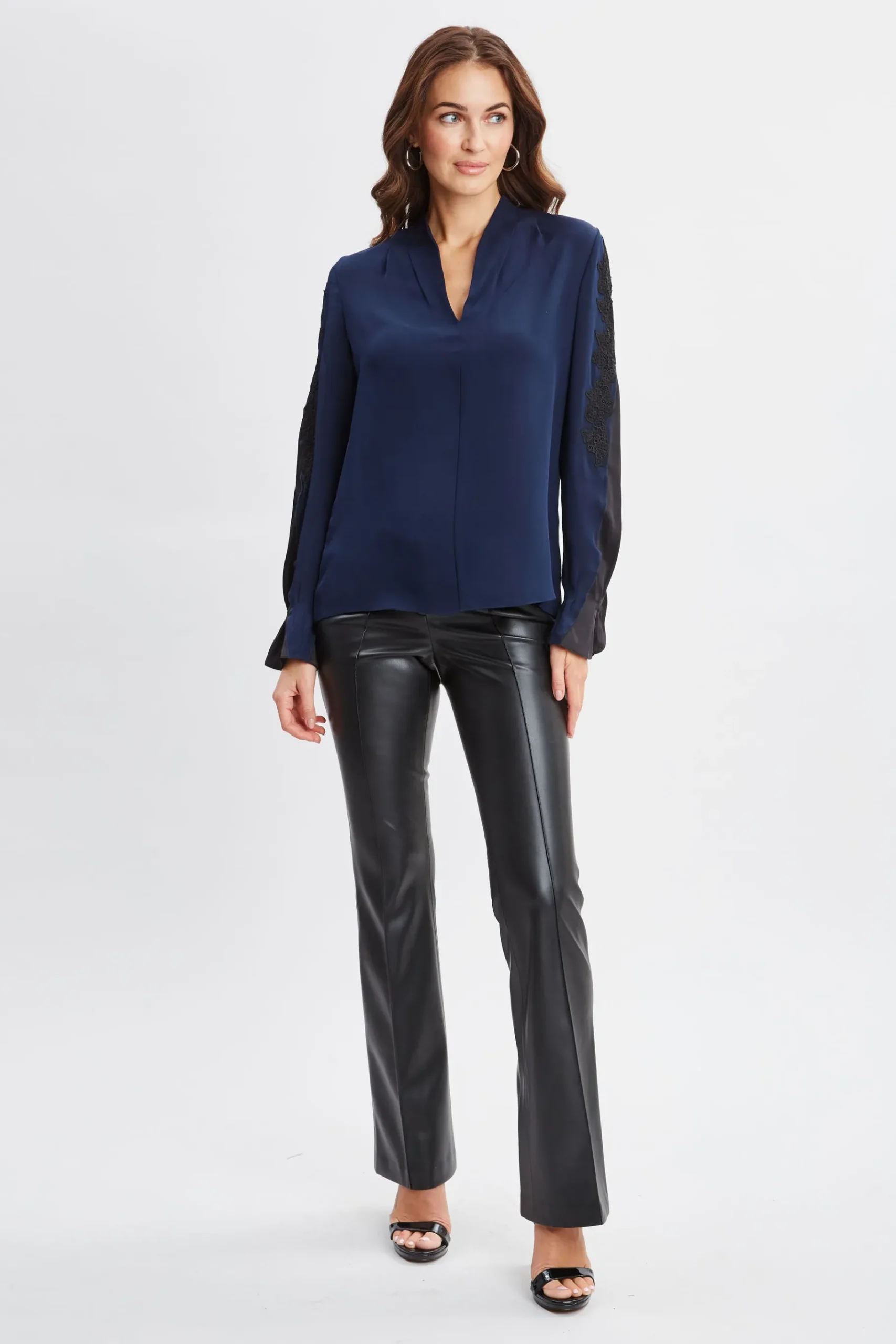 Elie Tahari Lace Sleeve Silk Shirt- Tops & Sweaters
