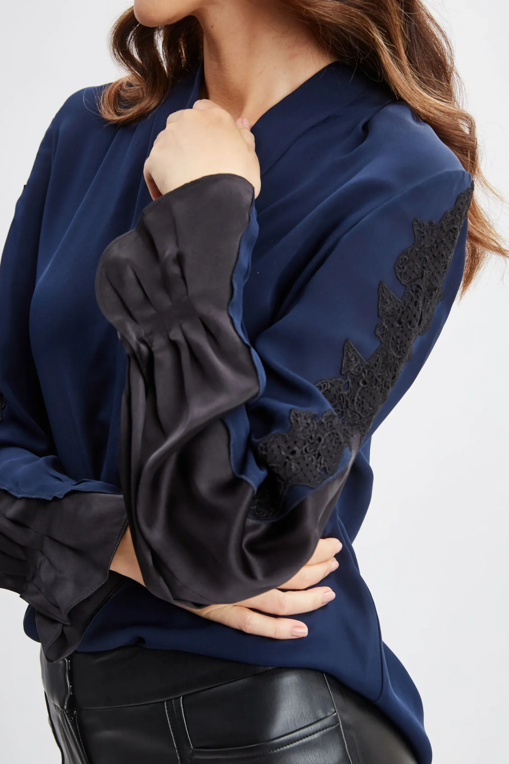 Elie Tahari Lace Sleeve Silk Shirt- Tops & Sweaters