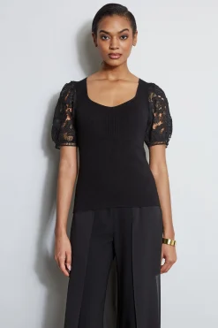 Elie Tahari Lace Sleeve Sweater- Tops & Sweaters