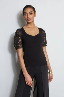 Elie Tahari Lace Sleeve Sweater- Tops & Sweaters