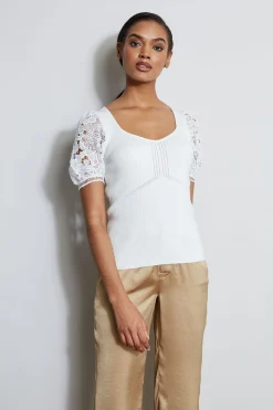 Elie Tahari Lace Sleeve Sweater- Tops & Sweaters