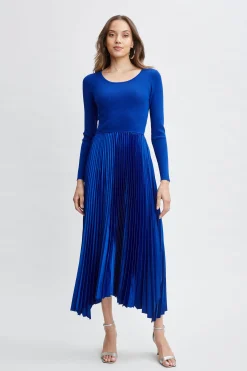 Elie Tahari Long Sleeve Knit Pleated Dress- Dresses & Jumpsuits