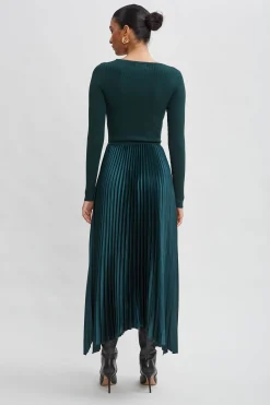 Elie Tahari Long Sleeve Knit Pleated Dress- Dresses & Jumpsuits|Long Sleeve Dresses