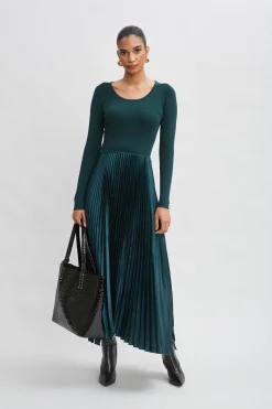 Elie Tahari Long Sleeve Knit Pleated Dress- Dresses & Jumpsuits|Long Sleeve Dresses
