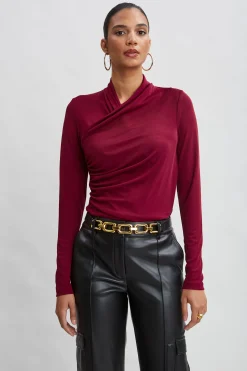 Elie Tahari Long Sleeve Ruched Draped Knit- Tops & Sweaters