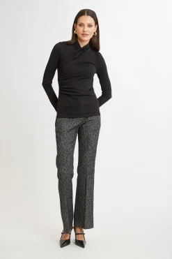 Elie Tahari Long Sleeve Ruched Draped Knit- Tops & Sweaters
