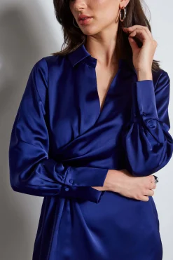 Elie Tahari Long Sleeve Satin Wrap Dress- Dresses & Jumpsuits|Short Sleeve Dresses