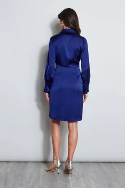 Elie Tahari Long Sleeve Satin Wrap Dress- Dresses & Jumpsuits|Short Sleeve Dresses