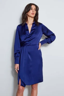 Elie Tahari Long Sleeve Satin Wrap Dress- Dresses & Jumpsuits|Short Sleeve Dresses