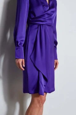 Elie Tahari Long Sleeve Satin Wrap Dress- Dresses & Jumpsuits|Long Sleeve Dresses