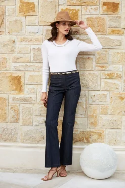 Elie Tahari Merino Rib Chain Detail Sweater- Tops & Sweaters