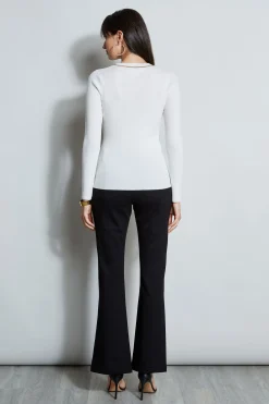 Elie Tahari Merino Rib Chain Detail Sweater- Tops & Sweaters