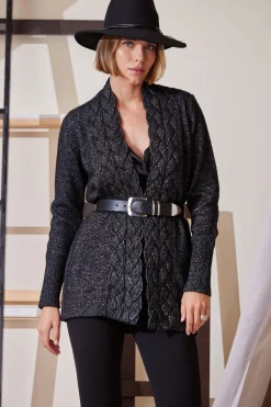 Elie Tahari Metallic Cable Cardigan- Tops & Sweaters