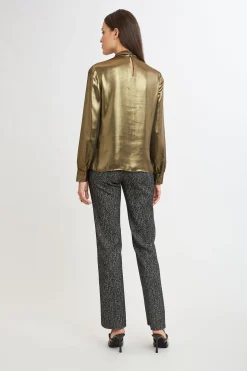 Elie Tahari Metallic Draped Neck Shirt- Tops & Sweaters