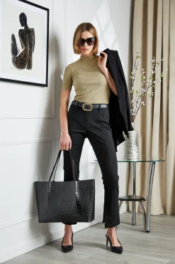 Elie Tahari Metallic Mock Neck Sweater- Tops & Sweaters