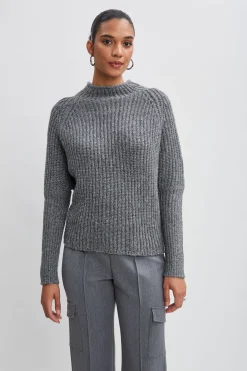 Elie Tahari Metallic Mock Neck Sweater- Tops & Sweaters