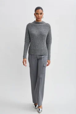 Elie Tahari Metallic Mock Neck Sweater- Tops & Sweaters