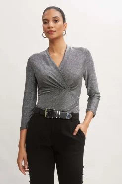 Elie Tahari Metallic Ruched Knit- Tops & Sweaters
