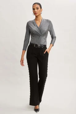 Elie Tahari Metallic Ruched Knit- Tops & Sweaters