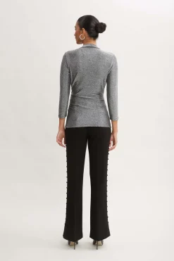 Elie Tahari Metallic Ruched Knit- Tops & Sweaters