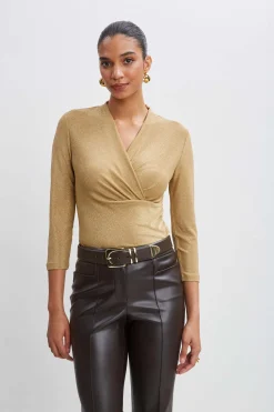 Elie Tahari Metallic Ruched Knit- Tops & Sweaters