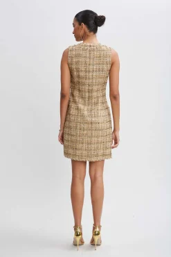 Elie Tahari Metallic Tweed Button Dress- Short Dresses|Dresses & Jumpsuits