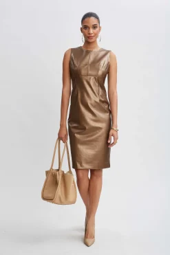 Elie Tahari Metallic Vegan Leather Side Panel Dress- Dresses & Jumpsuits|Sleeveless Dresses