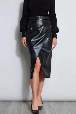 Elie Tahari Midi Vegan Leather Wrap Skirt- Bottoms|Suiting