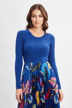 Elie Tahari Mixed Media Floral Pleated Dress- Dresses & Jumpsuits