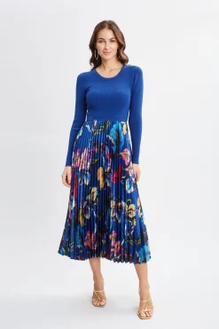 Elie Tahari Mixed Media Floral Pleated Dress- Dresses & Jumpsuits