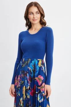 Elie Tahari Mixed Media Floral Pleated Dress- Dresses & Jumpsuits